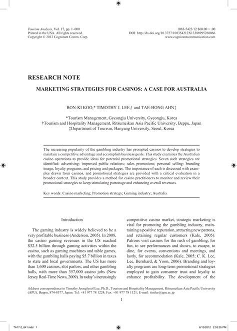 (PDF) Marketing Strategies for Casinos: A Case for Australia.